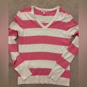 Lilly Pullitzer pink and white pullover sweater